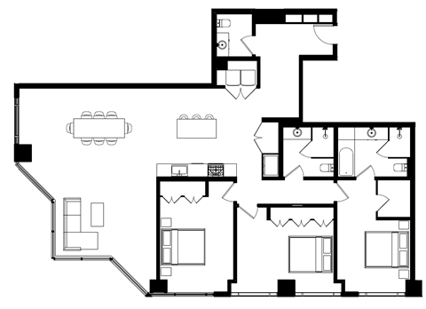 Floor plan for 3 beds, 2.5 baths, 1935 sqft